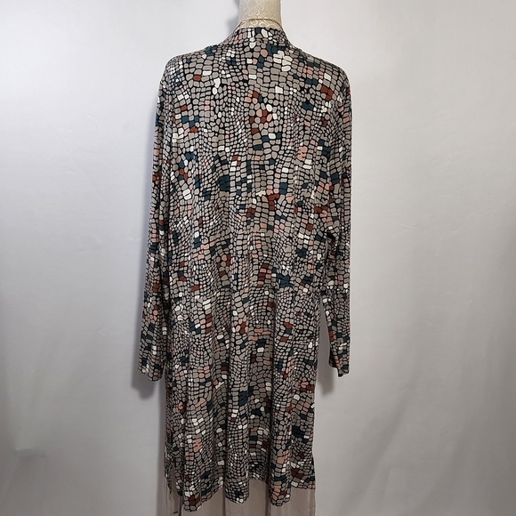 LOGO by Lori Goldstein Women's SZ L Leticia Mosaic Open Front Duster Cardigan - Picture 12 of 16